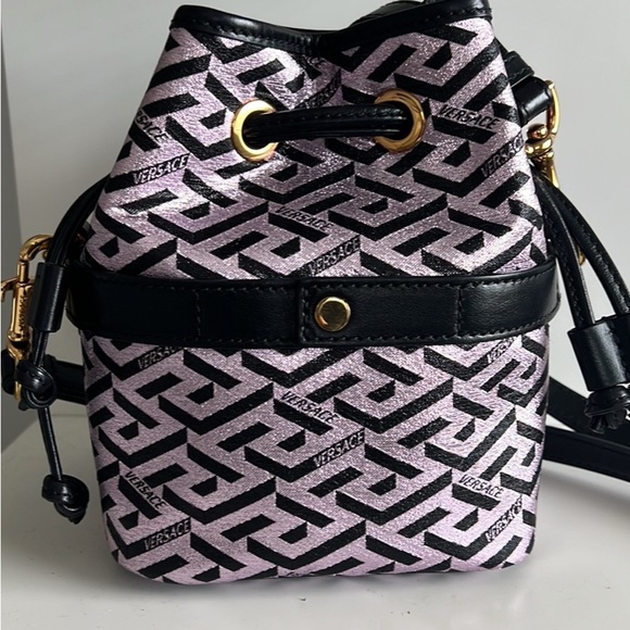 Versace La Greca Bucket Bag Black and Purple Glitter Print - Picture 3 of 6